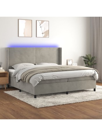 Boxspringbett mit Matratze & LED Hellgrau 200x200 cm Samt