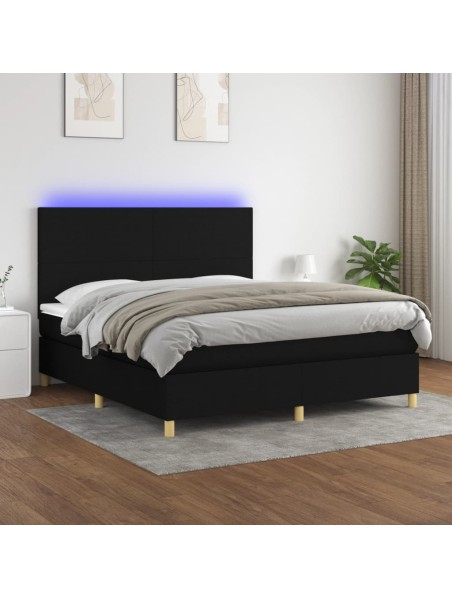 Boxspringbett mit Matratze & LED Schwarz 180x200 cm Stoff