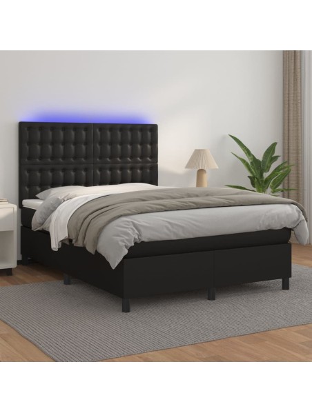 Boxspringbett mit Matratze & LED Schwarz 140x190 cm Kunstleder