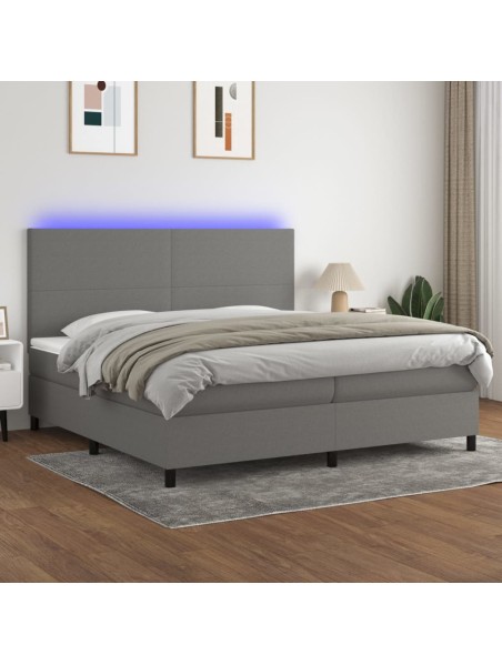 Boxspringbett mit Matratze & LED Dunkelgrau 200x200 cm Stoff