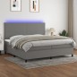 Boxspringbett mit Matratze & LED Dunkelgrau 200x200 cm Stoff