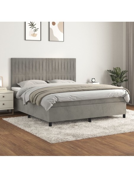 Boxspringbett mit Matratze Hellgrau 160x200 cm Samt