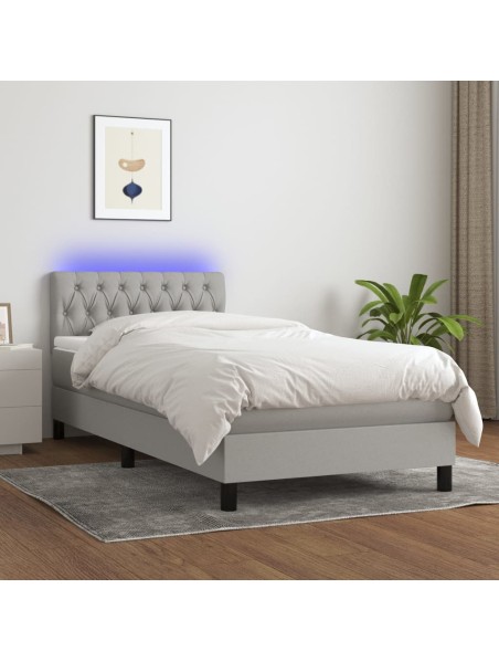 Boxspringbett mit Matratze & LED Hellgrau 90x200 cm Stoff