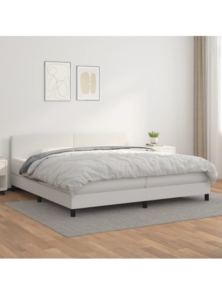 Boxspringbett mit Matratze Weiß 200x200 cm Kunstleder