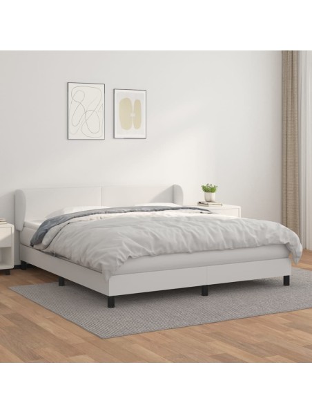 Boxspringbett mit Matratze Weiß 180x200 cm Kunstleder