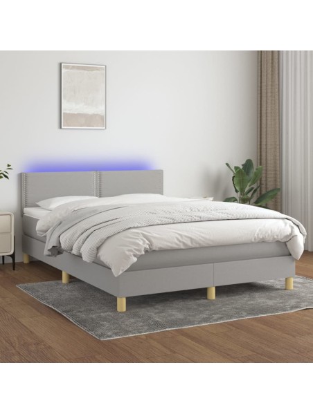 Boxspringbett mit Matratze & LED Hellgrau 140x190 cm Stoff