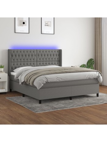 Boxspringbett mit Matratze & LED Dunkelgrau 180x200 cm Stoff