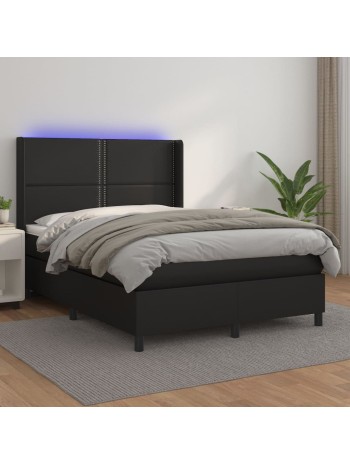 Boxspringbett mit Matratze & LED Schwarz 140x190 cm Kunstleder