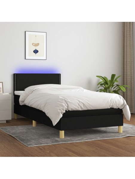 Boxspringbett mit Matratze & LED Schwarz 100x200 cm Stoff