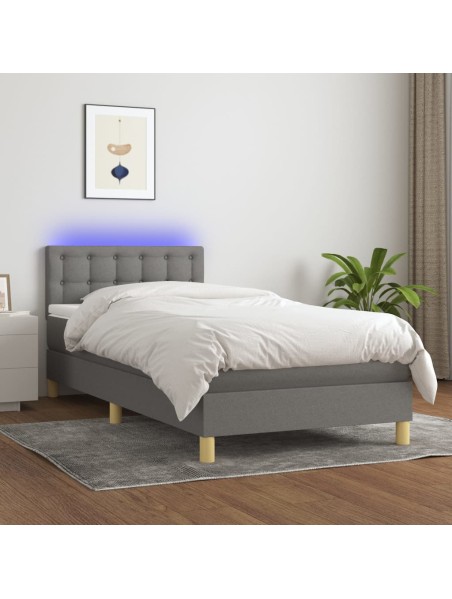 Boxspringbett mit Matratze & LED Dunkelgrau 90x190 cm Stoff