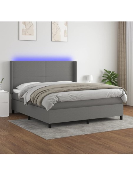 Boxspringbett mit Matratze & LED Dunkelgrau 180x200 cm Stoff