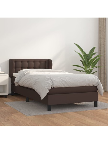 Boxspringbett mit Matratze Braun 90x200 cm Kunstleder