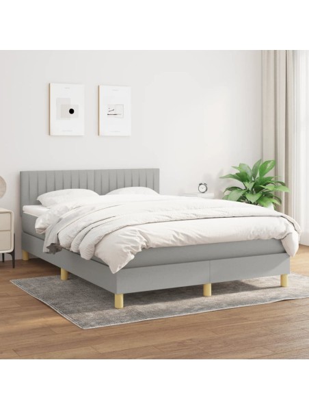 Boxspringbett mit Matratze Hellgrau 140x190 cm Stoff