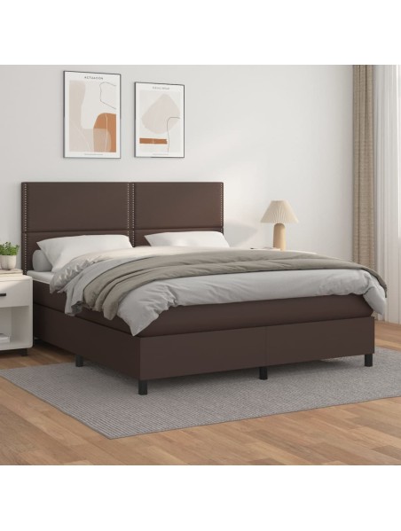 Boxspringbett mit Matratze Braun 180x200 cm Kunstleder