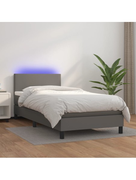 Boxspringbett mit Matratze & LED Grau 80x200 cm Kunstleder