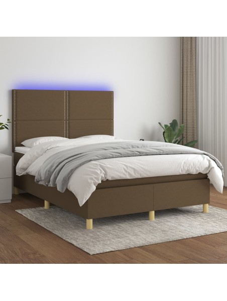 Boxspringbett mit Matratze & LED Dunkelbraun 140x190 cm Stoff