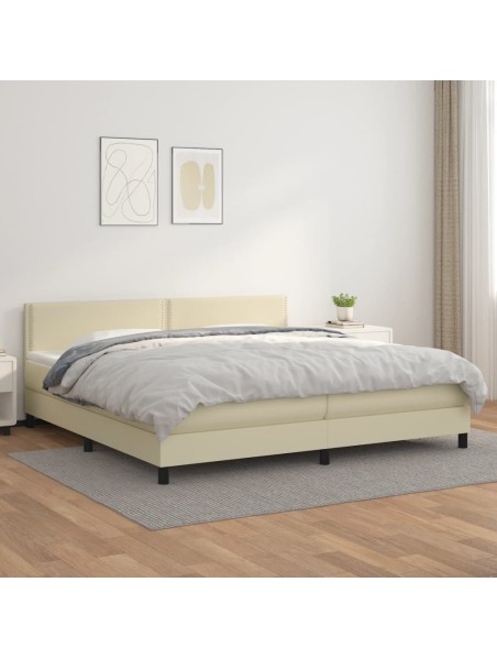 Boxspringbett mit Matratze Creme 200x200 cm Kunstleder