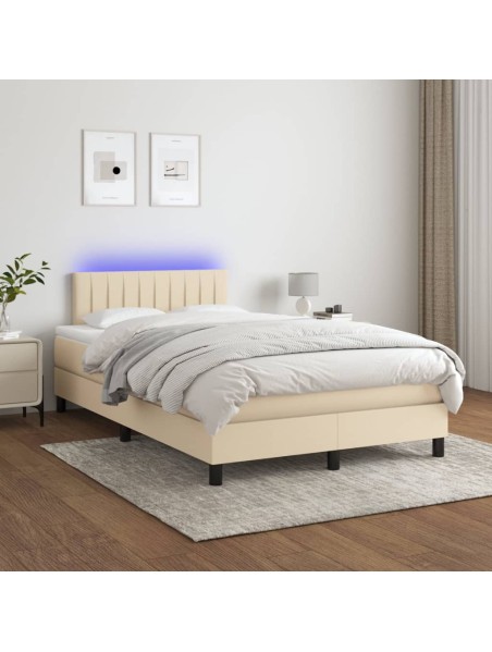 Boxspringbett mit Matratze & LED Creme 120x200 cm Stoff