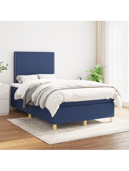 Boxspringbett mit Matratze Blau 120x200 cm Stoff