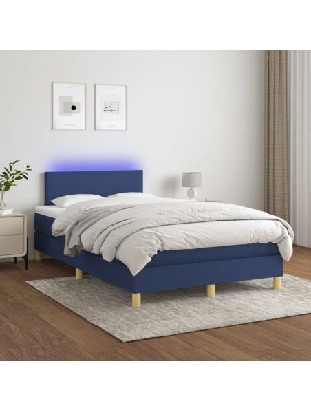 Boxspringbett mit Matratze & LED Blau 120x200 cm Stoff