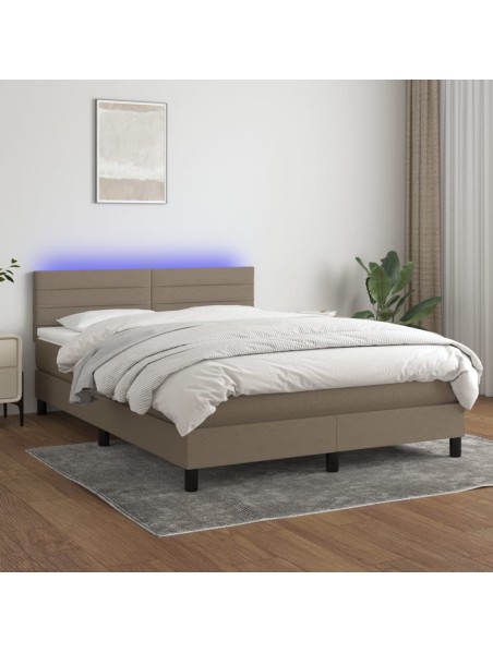 Boxspringbett mit Matratze & LED Taupe 140x200 cm Stoff