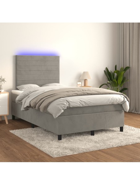 Boxspringbett mit Matratze & LED Hellgrau 120x200 cm Samt