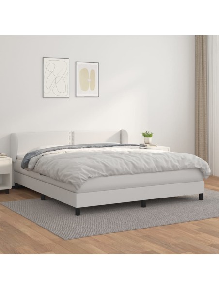 Boxspringbett mit Matratze Weiß 160x200 cm Kunstleder