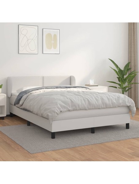 Boxspringbett mit Matratze Weiß 140x190 cm Kunstleder