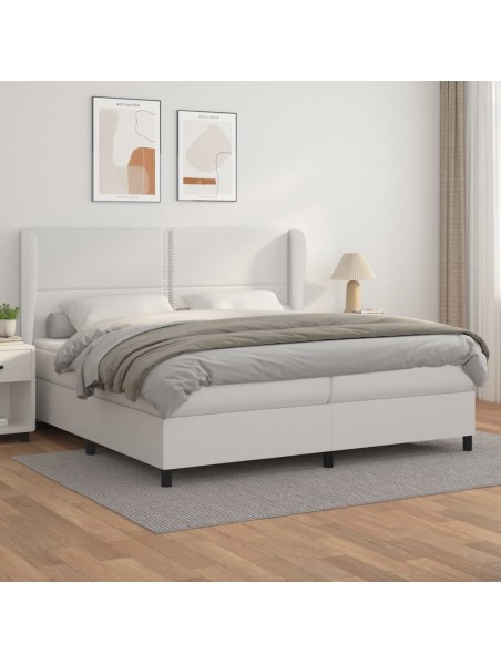 Boxspringbett mit Matratze Weiß 200x200 cm Kunstleder