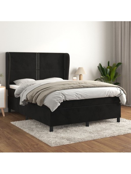 Boxspringbett mit Matratze Schwarz 140x190 cm Samt