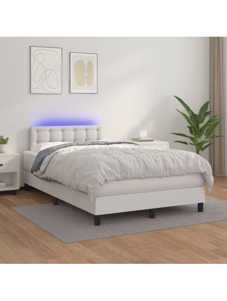 Boxspringbett mit Matratze & LED Weiß 120x200 cm Kunstleder