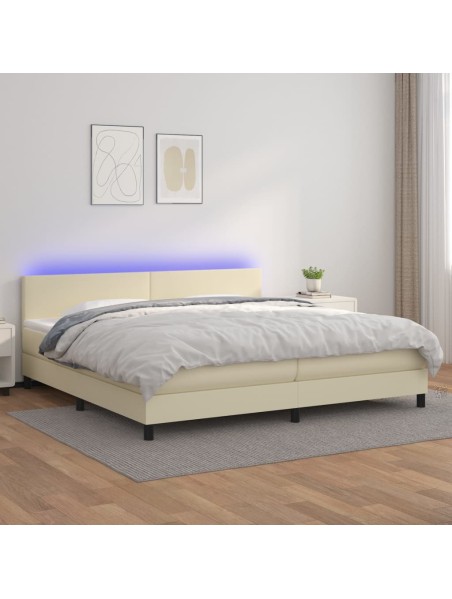 Boxspringbett mit Matratze & LED Creme 200x200 cm Kunstleder