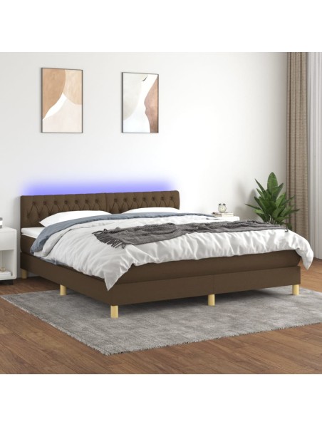 Boxspringbett mit Matratze & LED Dunkelbraun 160x200 cm Stoff