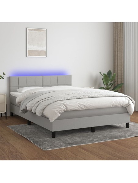 Boxspringbett mit Matratze & LED Hellgrau 140x190 cm Stoff