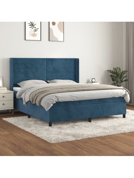 Boxspringbett mit Matratze Dunkelblau 160x200 cm Samt