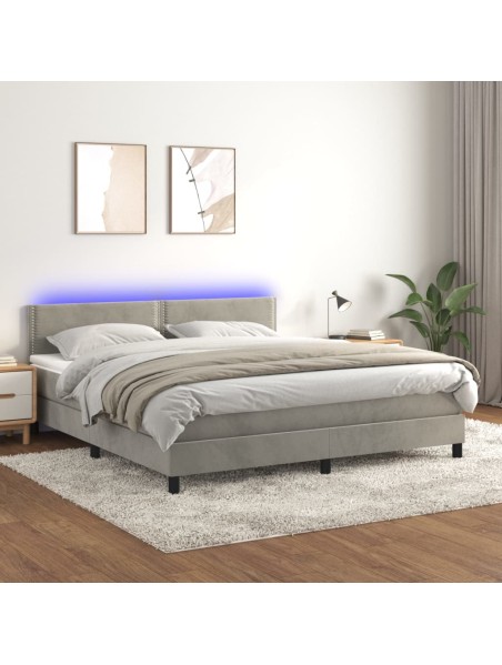 Boxspringbett mit Matratze & LED Hellgrau 160x200 cm Samt