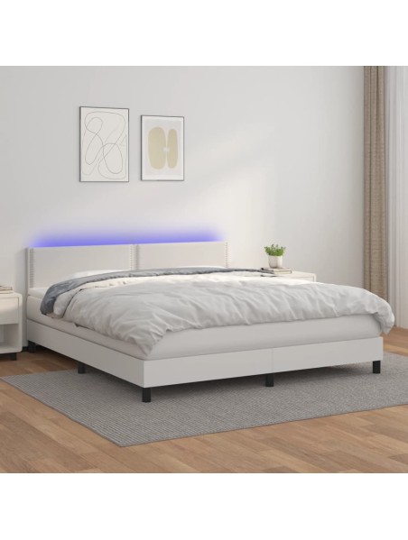 Boxspringbett mit Matratze & LED Weiß 180x200 cm Kunstleder