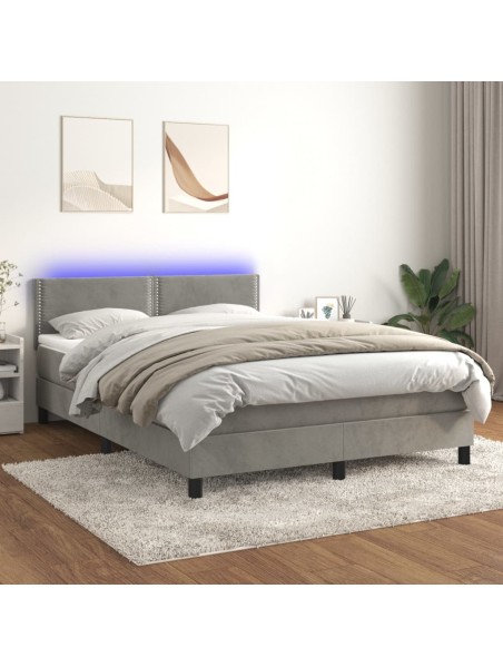 Boxspringbett mit Matratze & LED Hellgrau 140x190 cm Samt