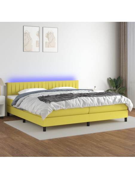 Boxspringbett mit Matratze & LED Grün 200x200 cm Stoff