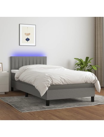 Boxspringbett mit Matratze & LED Dunkelgrau 90x190 cm Stoff