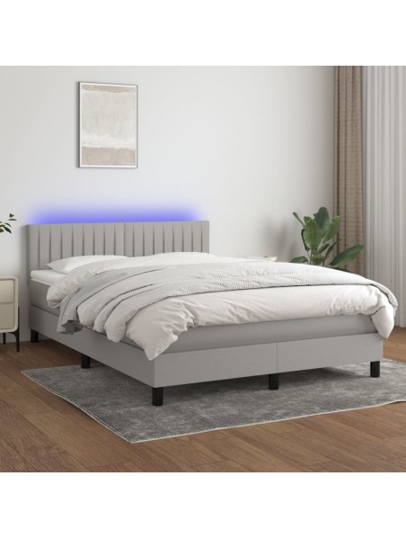 Boxspringbett mit Matratze & LED Hellgrau 140x200 cm Stoff