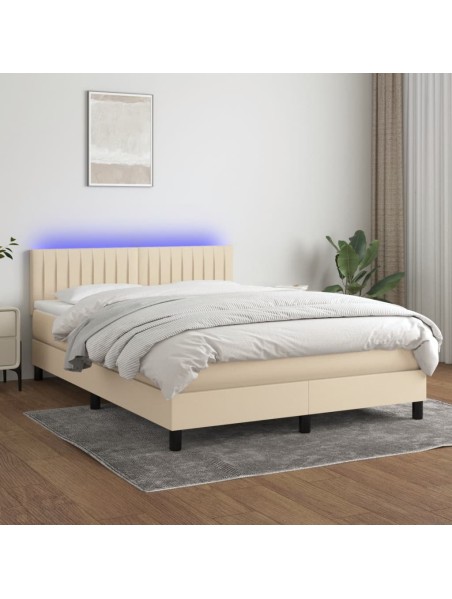 Boxspringbett mit Matratze & LED Creme 140x200 cm Stoff