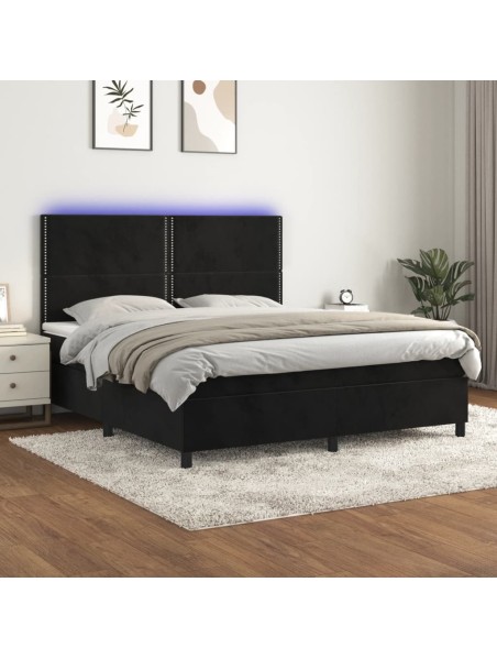 Boxspringbett mit Matratze & LED Schwarz 160x200 cm Samt