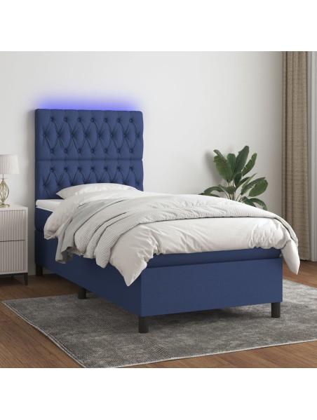 Boxspringbett mit Matratze & LED Blau 90x200 cm Stoff