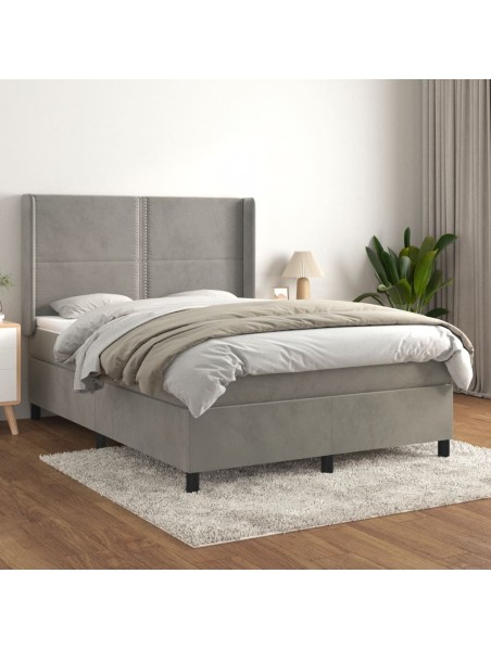 Boxspringbett mit Matratze Hellgrau 140x200 cm Samt