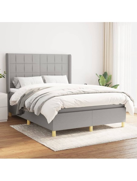 Boxspringbett mit Matratze Hellgrau 140x200 cm Stoff