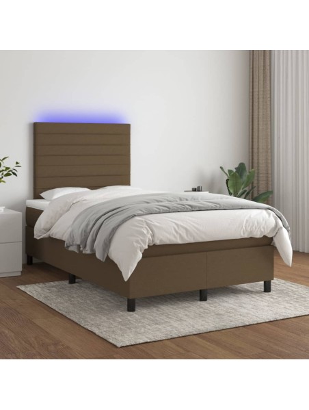 Boxspringbett mit Matratze & LED Dunkelbraun 120x200 cm Stoff