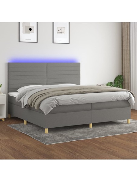 Boxspringbett mit Matratze & LED Dunkelgrau 200x200 cm Stoff