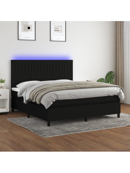 Boxspringbett mit Matratze & LED Schwarz 160x200 cm Stoff