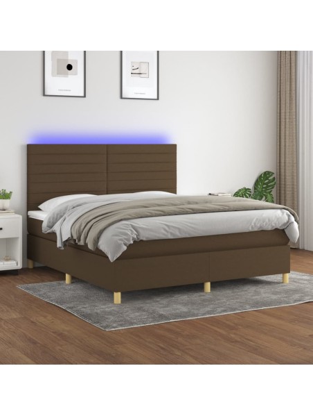 Boxspringbett mit Matratze & LED Dunkelbraun 160x200 cm Stoff